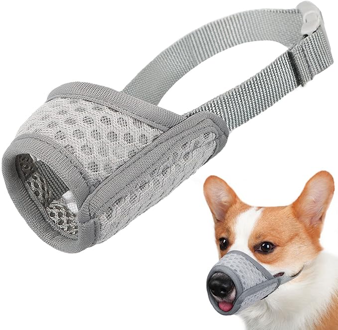 Dog Muzzle, Puppy Soft Mesh Muzzles for Grooming Biting Chewing | Breathable Muzzle for Medium Dogs Jack Russell Terrier, For Vet Visits, Nail Trimming, Allows Panting Drinking | Grey, M