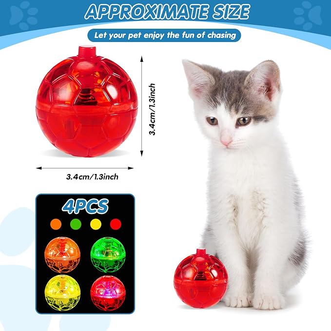 Frienda 4 Pcs Light up Cat Ball LED Motion Ghost Hunting Cat Ball, Classic | Interactive LED Toy for Cats, Glowing Exercise with Motion Activated, Ghost Hunting Pet Indoor Play, Mini Running Ball