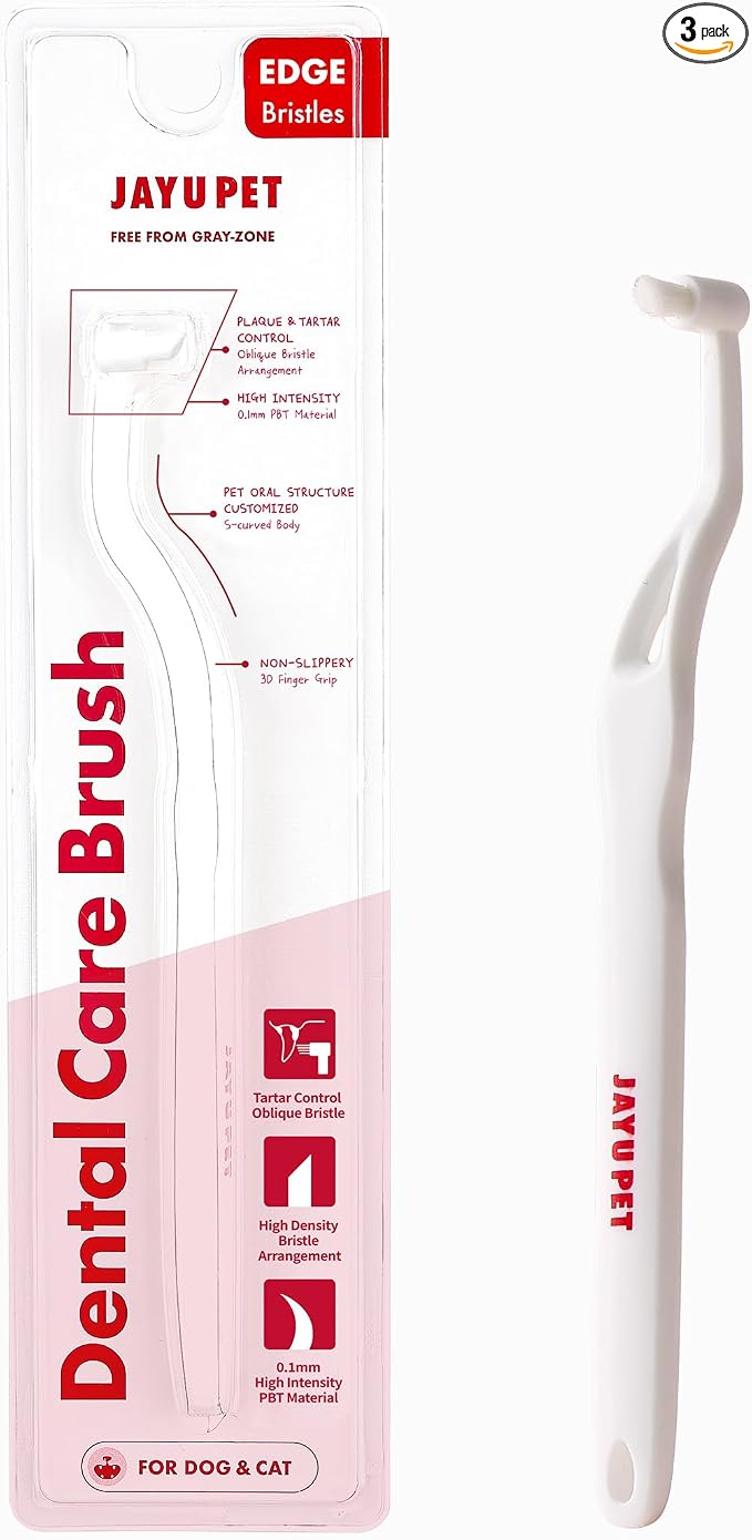 JAYU PET Dental Care Brush (Edge Bristles) 3ea - Micro Round Head Dog Toothbrush, Cat Toothbrush, Dental Care, Perfect for Kitten & Small Breed with End-tuft Diagonal-Shaped Bristle & Easy Grip Handle