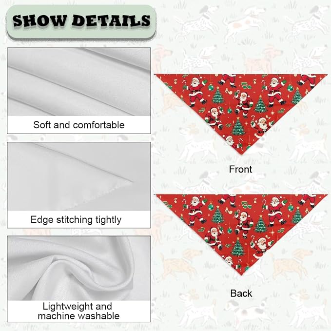 Jeiento Ugly Christmas Santa Claus Dog Bandanas Washable Red Puppy Bibs Scarf Adjustable Kerchief, Polyester, Red