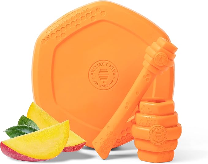Hive Chew Toy for M/L Dogs – Orange/Sweet Mango Scent – Chew, Fetch, & Treat-Dispensing Enrichment Toy, Floats, Made in USA, Pairs with Hive Chew Sticks for M/L Dogs