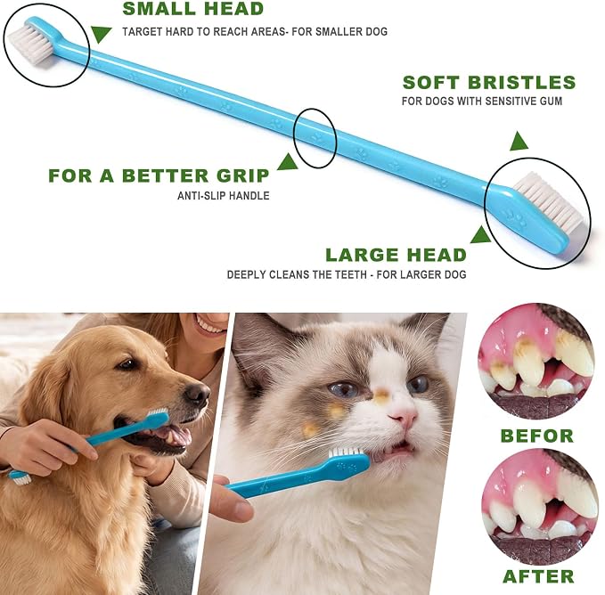 9-Pack Dog Toothbrush Kit, Triple Head & Double Head Dog Toothbrush, 360 Finger SiliconeToothbrush, Multi-Angle Dental Cleaning Brushes for Cat Oral Health