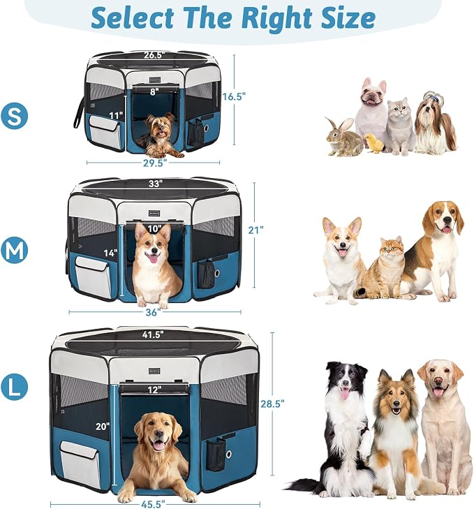 PETSFIT Portable Dog Playpen, 36in, with Waterproof Mat