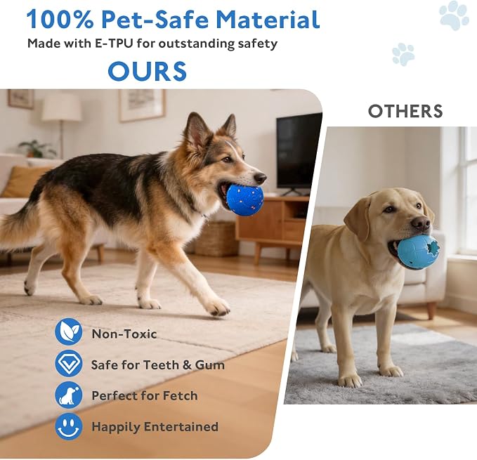 Interactive Dog Toys Ball with 2 Shells – Automatic Moving Rolling(Blue) | Bouncing dog toy with durable E-TPU shells IPX7 waterproof motion activated for medium & large dogs exercise & boredom relief