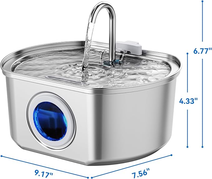 Cat Water Fountain Stainless Steel: 109oz/3.2L Cat Fountain for Drinking - Pet Water Fountain Inside - Automatic Dog Watering Dispenser Bowl - Pet Feeding & Watering Supplies - Water Level Window