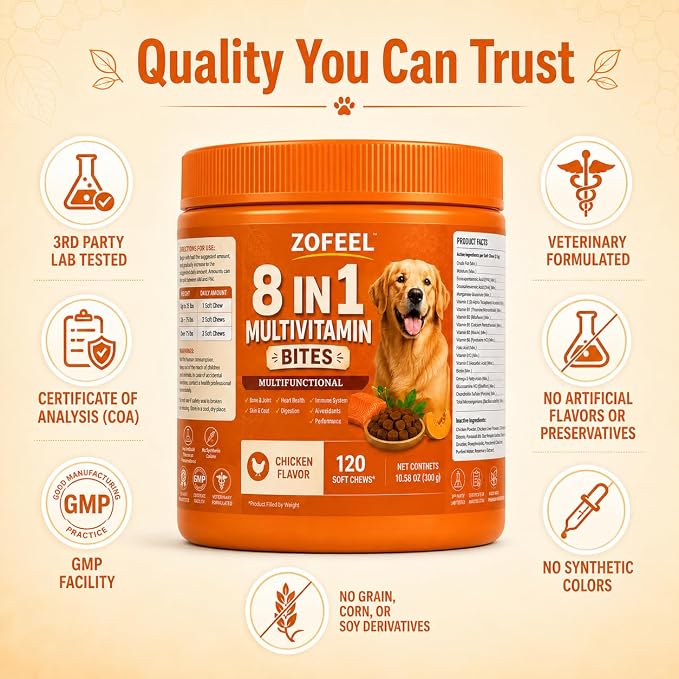 120 8 in 1 Dog Multivitamin Soft Chews,Dog Multivitamin