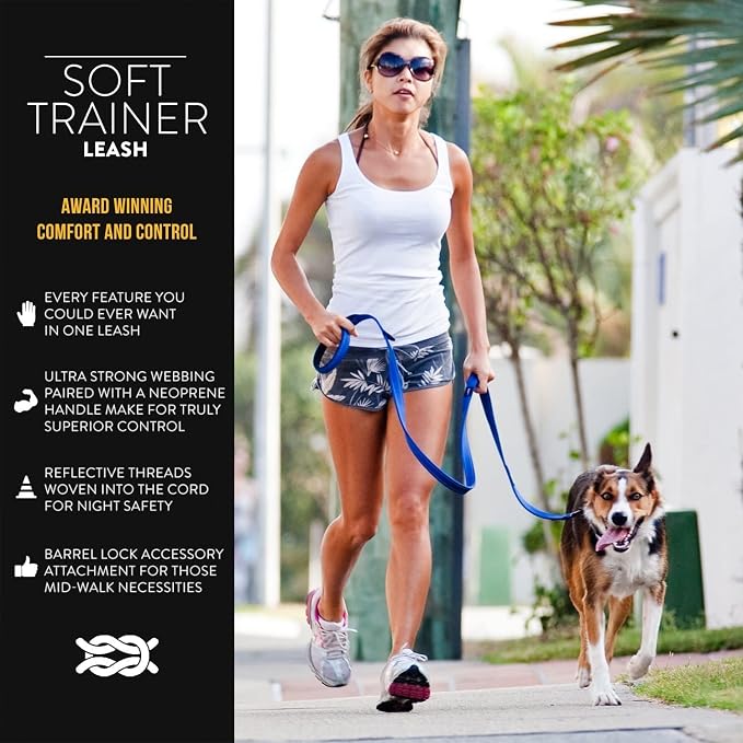 EzyDog Soft Trainer Dog Leash, 6 ft. Leash - 72”, Corduroy | Traffic Control Handle, Ideal for Dogs over 26 lbs., 1" Wide Soft Touch Webbing, Reflective Stitching, Accessory Attachment,