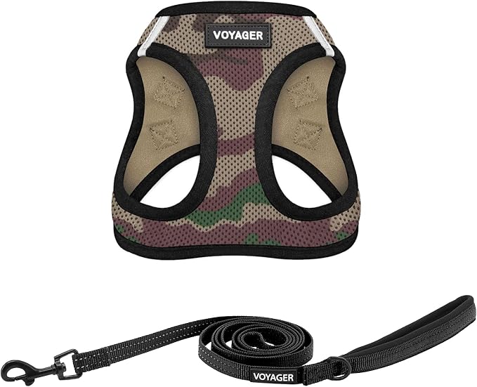 Best Pet Supplies Voyager Step-in Air All Weather Mesh Harness and Reflective Dog 5ft Leash Combo with Neoprene Handle, for Small, Medium and Large Breed Puppies - Army/Black Trim, X-Small
