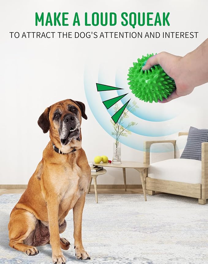Pweituoet 4.5” Heavy Duty Squeaky Dog Balls for Medium Large Dogs, Dog Toys for Aggressive Chewers, Spike Ball Toys for Clean Teeth and Training(2 Pack) (4.5" 4apck)