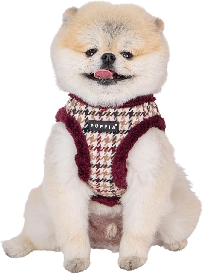 Puppia Kent Vest Dog Harness Step-in Warm Winter Houndstooth Pattern for Small and Medium Dog, Wine, Large