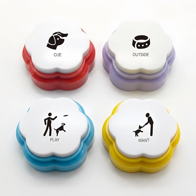 Set of 4 Dog Buttons, 100 Stickers, 4 Color Packs