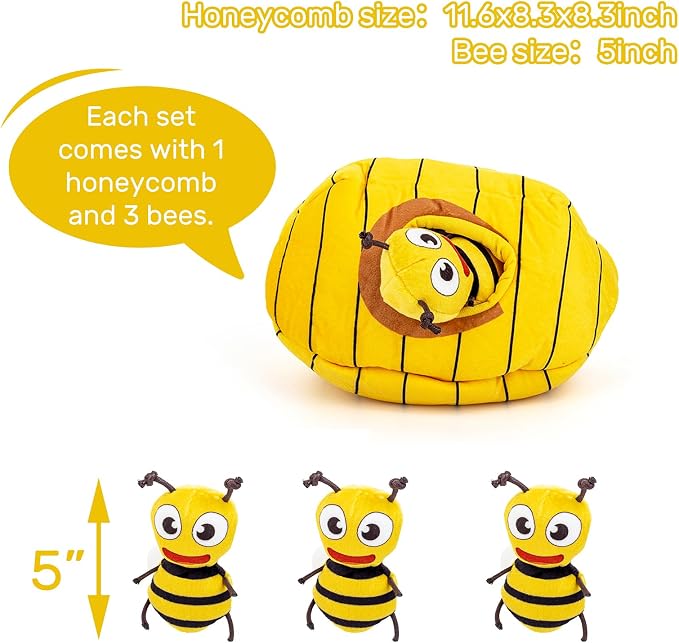 Hollypet Squeaky Hide and Seek Dog Toys for Small and Medium Dogs, Bees | Interactive Plush Stuffed Dog Squeak Toys for Small Medium Sized Dogs and Non-Aggressive Chewers, Puppy Teeth Clean Chew Toys