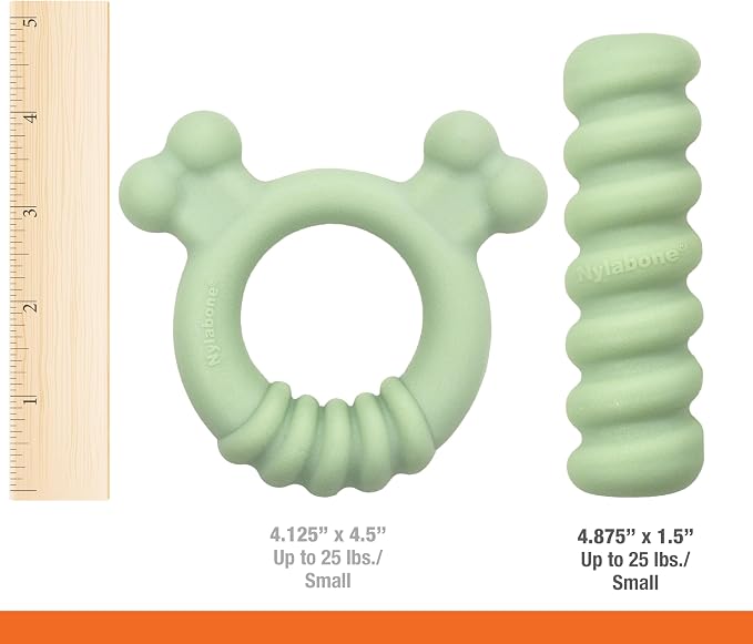 Nylabone Puppy Chew Sensory Material Grooved Stick Dog Chew Toy, Small | Peanut butter flavor, soothing teething toys for puppies, teething relief, freeze for extra comfort, up to 25 lbs
