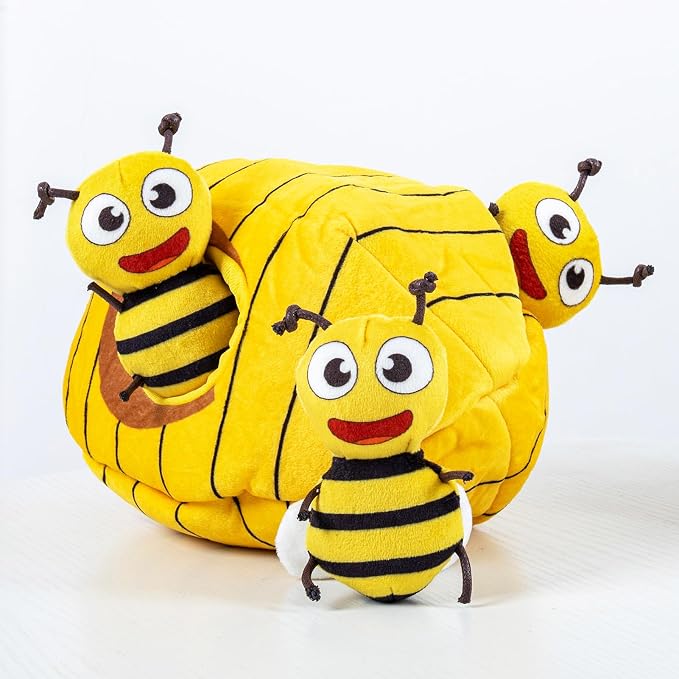 Hollypet Squeaky Hide and Seek Dog Toys for Small and Medium Dogs, Bees | Interactive Plush Stuffed Dog Squeak Toys for Small Medium Sized Dogs and Non-Aggressive Chewers, Puppy Teeth Clean Chew Toys