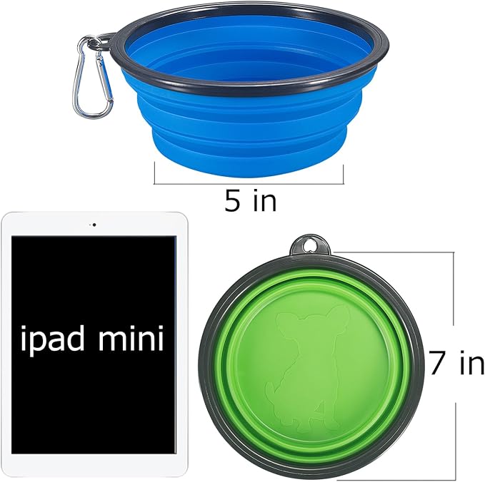 Comsun Collapsible Dog Bowl, Extra Large, 2 Pack, Blue & Green