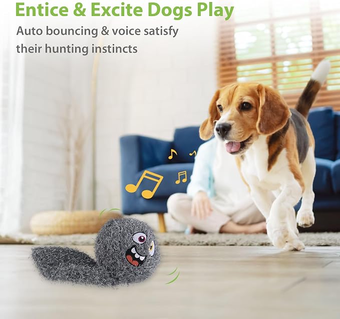 PETGEEK Interactive Dog Toys Ball - Rechargeable, Squeaky Plush Crazy Bouncer Dog Ball with Wiggles & Vibrations, Durable Moving Vibrating Toy for Small, Medium, Large Dogs (6 Inches, Gray)