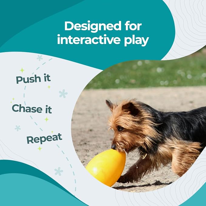 Jolly Pets Jolly Egg Herding Dog Toy, 8 in, Yellow - Erratic Roll | Egg-shaped herding ball for dogs that rolls unpredictably to trigger chase instincts, floats, and is made in the USA