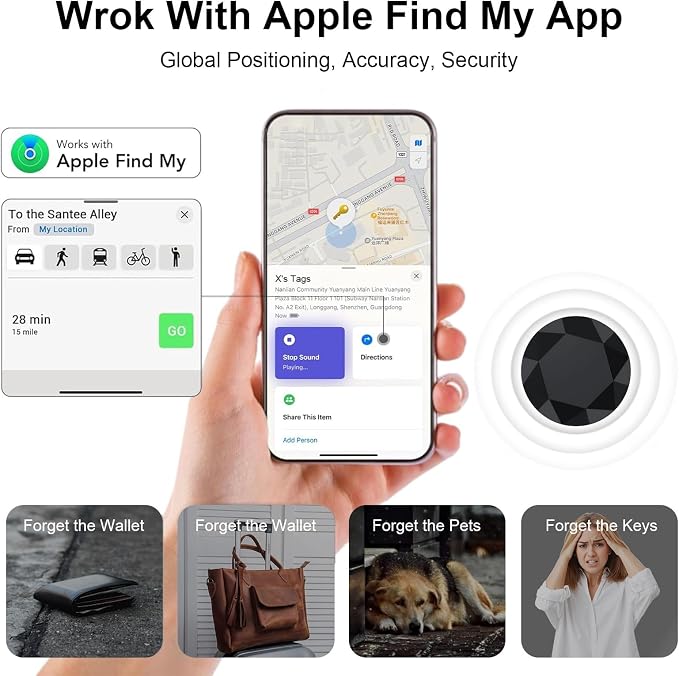4 Packs Tracker Tags Compatible with Apple Find My (iOS Only), Bluetooth Tracker, Smart Keys Finder and Item Locator with Waterproof Case for Wallet Luggage Pet Backpack 2W2B