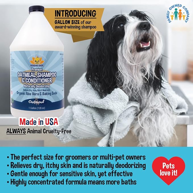 Bodhi Dog Natural Oatmeal Dog Shampoo & Conditioner - Hypoallergenic Formula - Naturally Deodorize Dogs, Cats & Pets - Moisturizes Dry, Itchy & Sensitive Skin - Made in USA (1 Gallon)