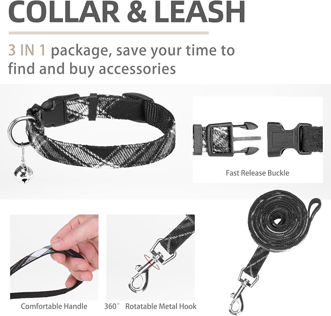 PUPTECK Adjustable Dog Harness Collar and Leash Set Step in No Pull Pet Harness for Small Medium Dogs Puppy and Cats Outdoor Walking Running, Soft Mesh Padded Reflective Vest Harnesses, Black XS