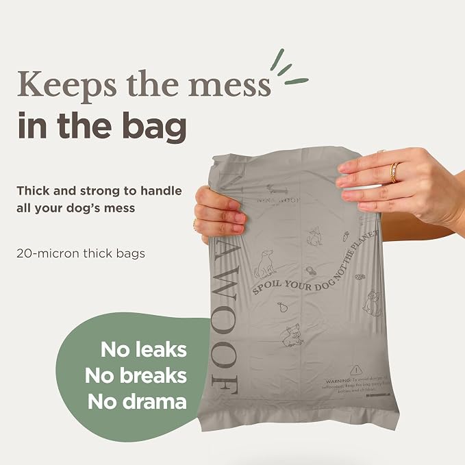 NINA WOOF Dog Poop Bags Rolls - 90 Compostable & Biodegradable for Puppy Walks, Travel, Thick Refill Housebreaking dog poo bags Premium Cornstarch Pet Poo Bags Dogs
