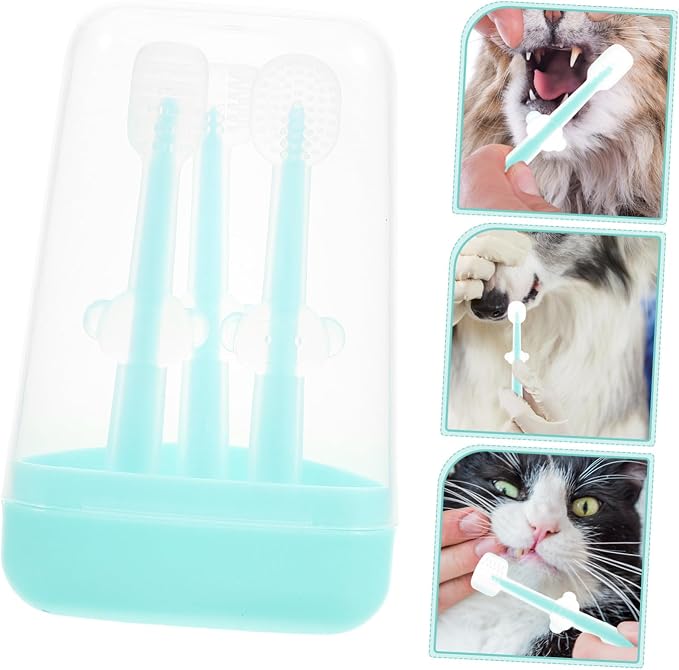 Toyvian 1set Silicone Pet Toothbrush Kit for Cats and Small Dogs Gentle Cleaning with Comfortable Grip Food-Grade Silicone for Daily Oral Care
