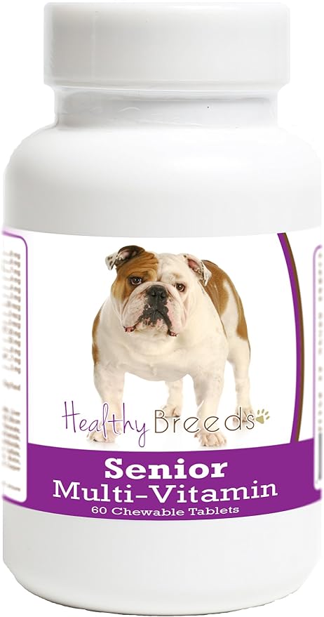 Healthy Breeds Senior Dog Vitamins for Bulldog - OVER 200 BREEDS - Veterinarian Formulated Daily Dietary Chewable Tablet - 60 Chews