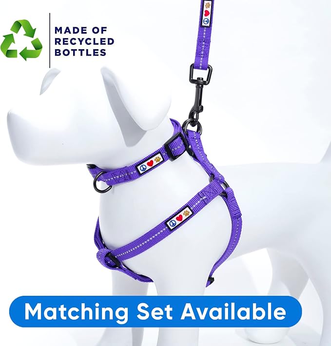 Pawtitas Recycled Reflective Step-in Dog Harness – Adjustable No-Pull Vest for Puppies to Seniors, Safe & Comfortable L Purple