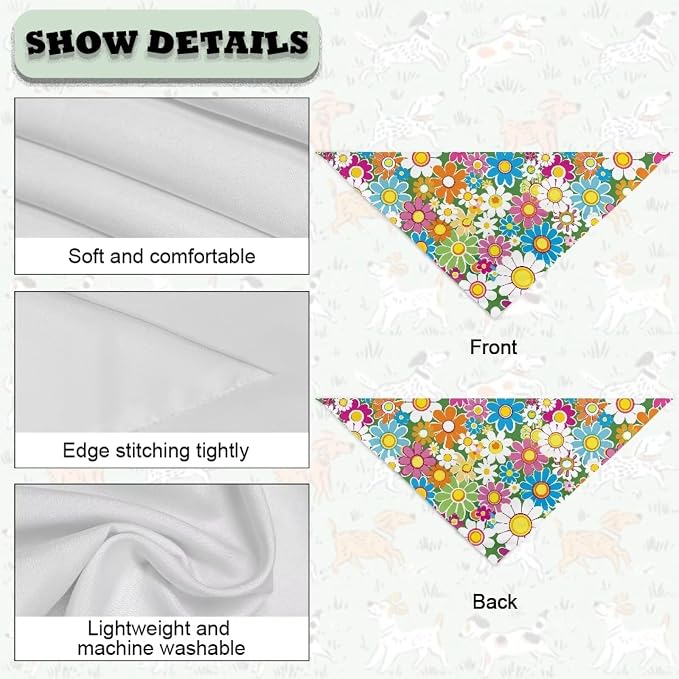 Forchrinse Hippie Floral Dog Bandanas Triangle Bib Scarf Dog Kerchief Adjustable Pet Costume for, One Size, Small