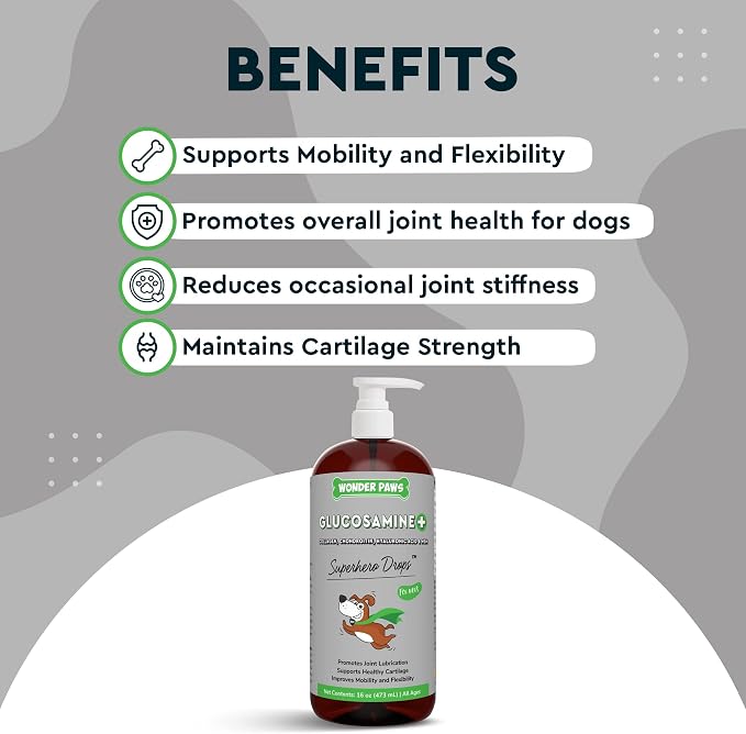 WONDER PAWS Liquid Glucosamine Drops Plus Milk Thistle Drops - for Dog Joint Health, Mobility Support, Liver, Detox & Overall Wellness – Liquid Glucosamine 16 Ounces - Milk Thistle 2 Ounces