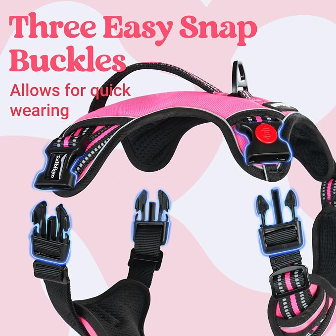 rabbitgoo Large Dog Harness, Easy Wear with 3 Buckles and Lift Handle | No Pull with Front Clip for Walking, Adjustable Soft Padded, Reflective, Easy Control, Pink, X-Large