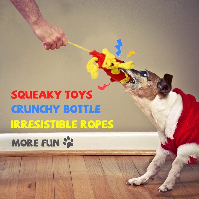 lilfrd Water Bottle Octopus Dog Toy, Squeaky Rope Stuffless Toys for Dogs | Durable Chew, Boredom Relief, Suitable for Small Medium Large Dogs