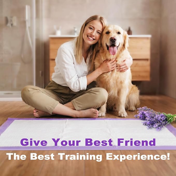 MIZOK Puppy Pads 28x34in Lavender Scented, Dog Pee Pads Extra Large Odor Eliminating Ultra Absorbent Up to 8 Cups, 6 Layers Leak-Proof & Quick-Dry Purple (40 Counts)