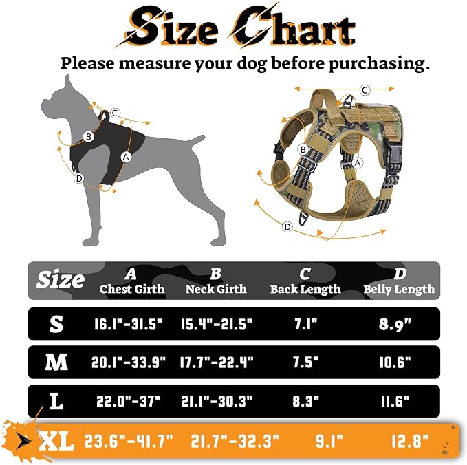 rabbitgoo Tactical Dog Harness for Large Dogs, No Pull Service Pet Vest | Military Molle System & Easy Control Handle, Adjustable and Reflective for Walking and Training, Brown Camo, X-Large