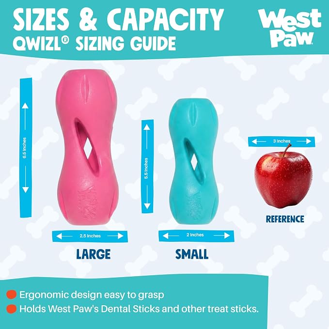 WEST PAW Qwizl Durable Zogoflex Dog Puzzle Toy for Mental Stimulation, and Enrichment - Treat Dispensing for Bully Sticks and Dental Sticks - Dishwasher Safe - Made in USA - Small - Geranium