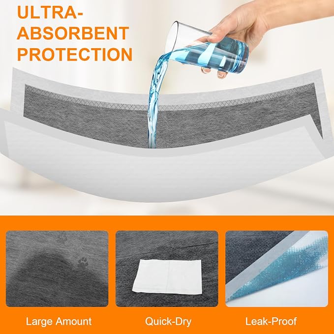 Charcoal Puppy Pads 55"×31", Ultra-Large Carbon Pee Pads for Dogs 100Count, Odor-Control Dog Pee Pads, 6-Layer Dog Training Pads, Ultra-Absorbent & Quick-Dry Black Puppy Pads