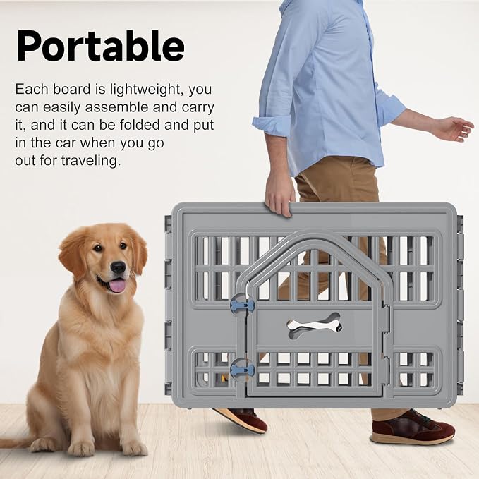 DRATO Dog Pet Playpen Gate for Dogs Cats Safe Secure Indoor Outdoor Pet Fence with Gate Easy to Clean Keep Pets Secure (Gray, 67.24 * 67.24 * 23.7, 6)