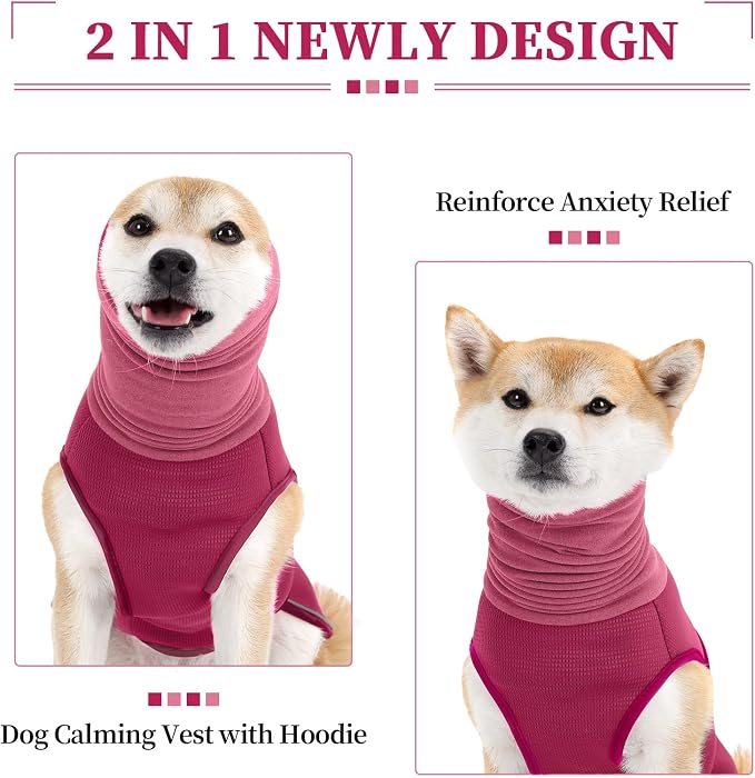 ROZKITCH Dog Anxiety Calming Hoodie, Soft Neck Wound Cover with Long Turtleneck, Breathable Anti-Anxiety Vest for Vet Visits with Adjustable Fit Rosered M