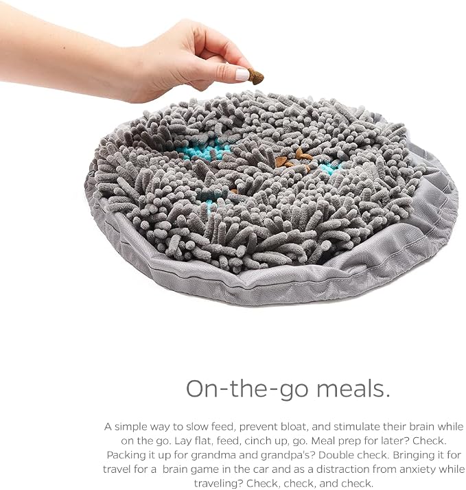 Pet Parents Forager Bowls, Slow Feeder Dog & Cat Bowls with SoftSnout™ & Non-Slip Backing, Portable Pet Puzzle Toys & Snuffle Mats, 30 oz, Modern Grey (Meadow Ponds)