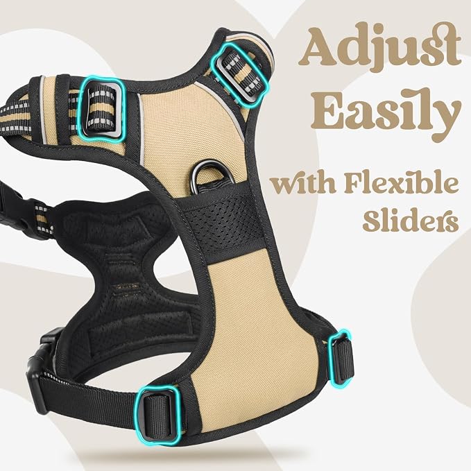rabbitgoo Dog Harness for Large, Updated Easy On & Off with 3 Buckles | No Pull No Choke, Walking with 2 Clips and Handle, Adjustable Soft Reflective, Beige, X-large