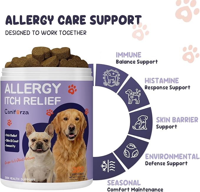 Dog Allergy & Itch Support - Omega-3 Supplement for Dogs - 200 Soft Chews for Immune Support, Skin & Coat Health, and Seasonal Allergy Support
