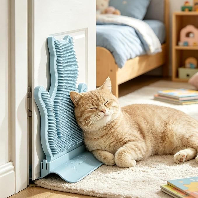 Cat Self Groomer - Corner Massage Brush, Loose Hair Remover, ABS | Bristle Scratching Rubbing Pad, Calming Grooming Instinct, Indoor Apartment Farmhouse Bedroom Balcony