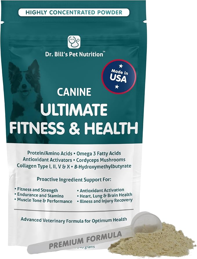 Dr. Bill’s Canine Ultimate Fitness & Health – Daily Dog Multivitamin for Energy, Longevity & Whole-Body Support - Vet Supplement to Help Fill Nutritional Gaps - Skin, Coat, Heart & Brain Health 340g