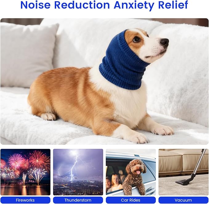 Quiet Dog Ear Muffs 1Pack, Anxiety Relief & Dog Ear Muffs Noise Protection for Grooming, Bathing, Fireworks, and Thunder – Soft Elastic Head and Ear (Medium, Blue)