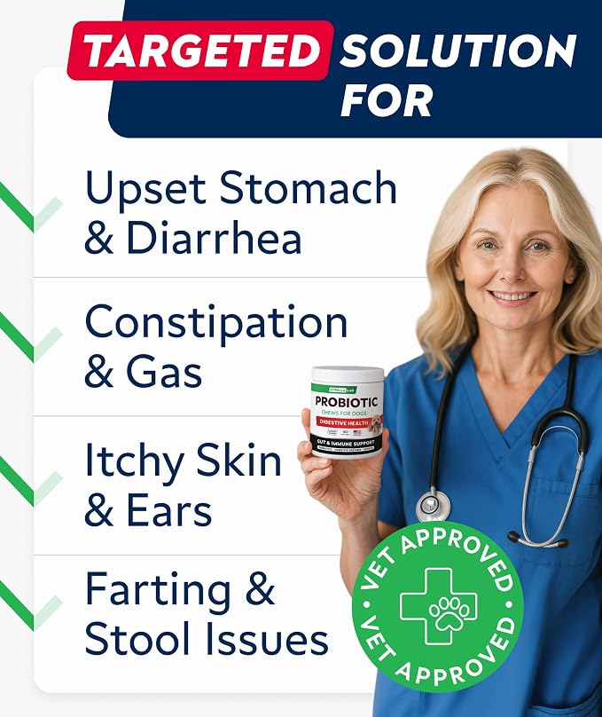 STRELLALAB Dog Probiotics Chews + Enzymes Gut Health Support