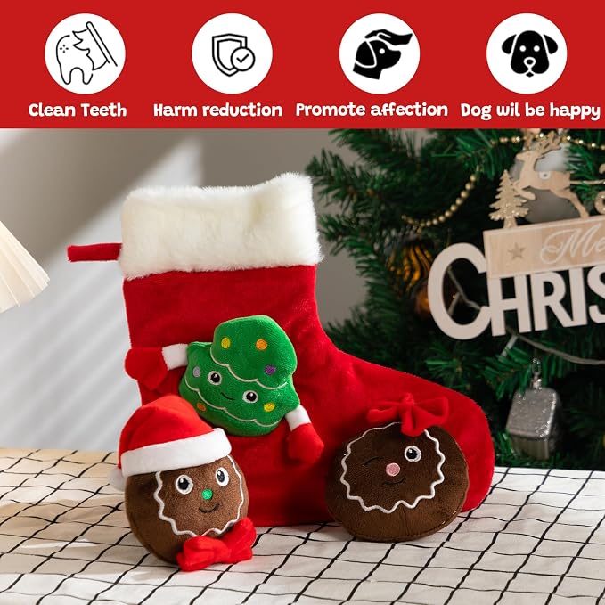 Hollypet Christmas Squeaky Hide and Seek Dog Toys for Small and Medium | Interactive Plush Stuffed Dog Squeak Toys for Small Medium Sized Dogs and Non-Aggressive Chewers, Puppy Teeth Clean Chew Toys
