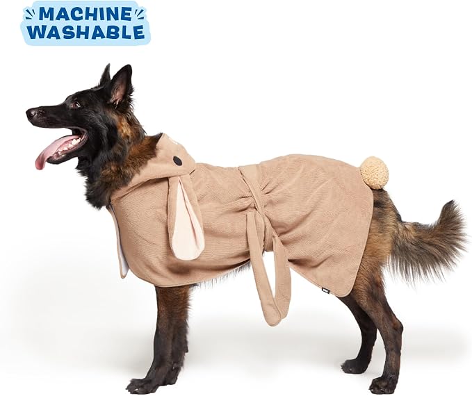 BARKBOX Dog Bathrobe - for Dogs - Large | Fast Drying, Microfiber Bath Towel - Hook & Loop Closure and Wrap Tie - Machine Washable - Bunny