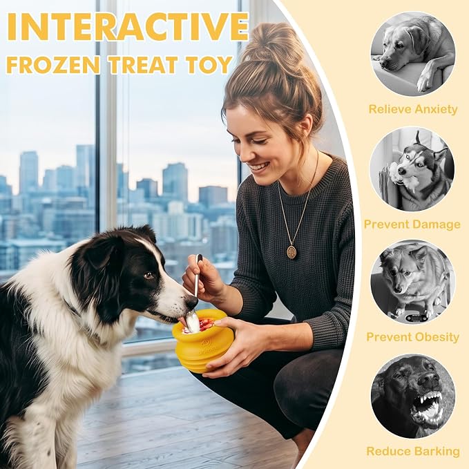 Treat Dispensing Dog Toy, Long-Lasting Interactive Puzzle Toys for Dogs, Stuffable Dog Enrichment Frozen Lick Treat Toy for Boredom, BPA Free Silicone Fetch Catch Chew Toy (Orange,M)