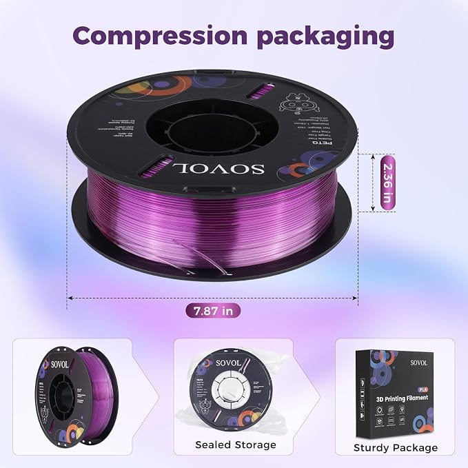 Sovol 3D Printer PETG Filament 1.75mm, Gradient Multicolors Filaments Material, 1kg (2.2lbs), Dimensional Accuracy +/- 0.03 mm, Fit Most FDM Printer, Purple
