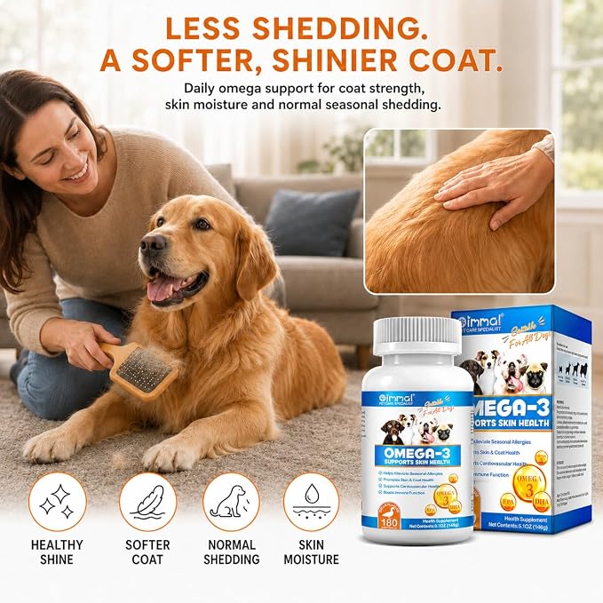 Omega 3 Fish Oil for Dogs - 180 Count Tablet Treats – Helps Shedding, Skin Allergy, Itch and Dry Skin Relief, Hot Spots - Joint Health - Skin and Coat Supplement - Salmon Oil - Duck Flavor